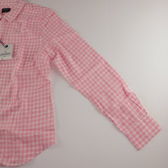 UNTUCKit Calina Button Front Shirt Women's Size 6 Pink White Gingham Cotton - Picture 4 of 7